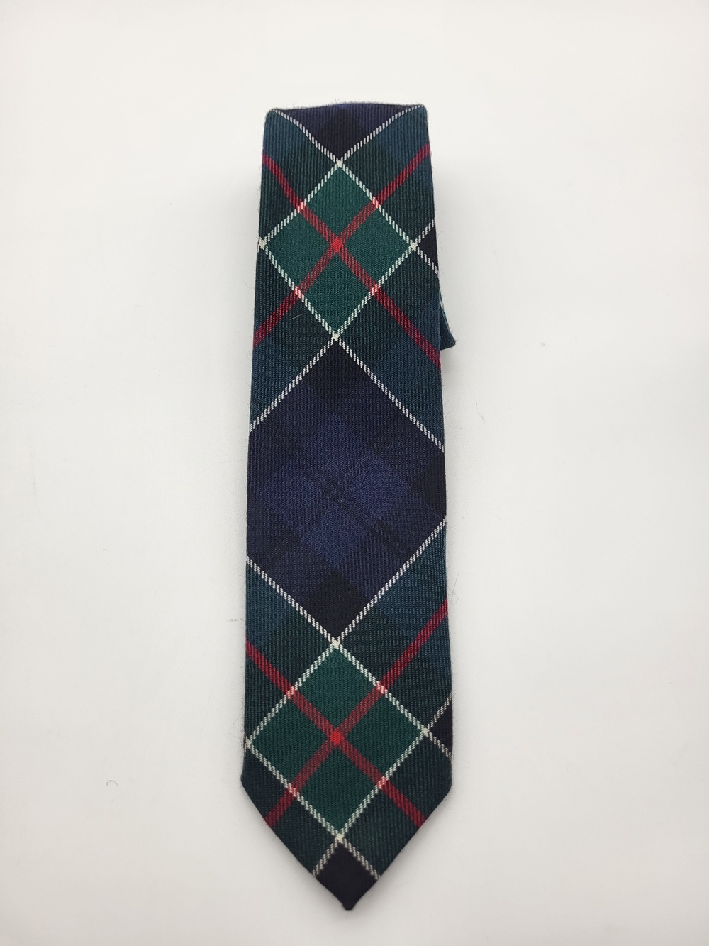 Men's Navy & Green Plaid Tie with Red Accents